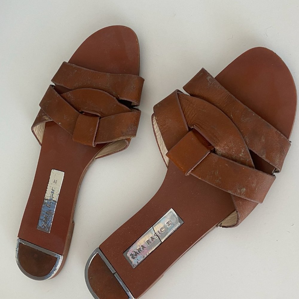 Zara Brown Leather Sandals